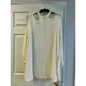 Free People Drift Away Tunic Dress XS Ivory Cold Shoulder Long Sleeve